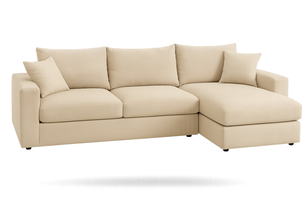 Beige sectional sofa with chaise, background removed