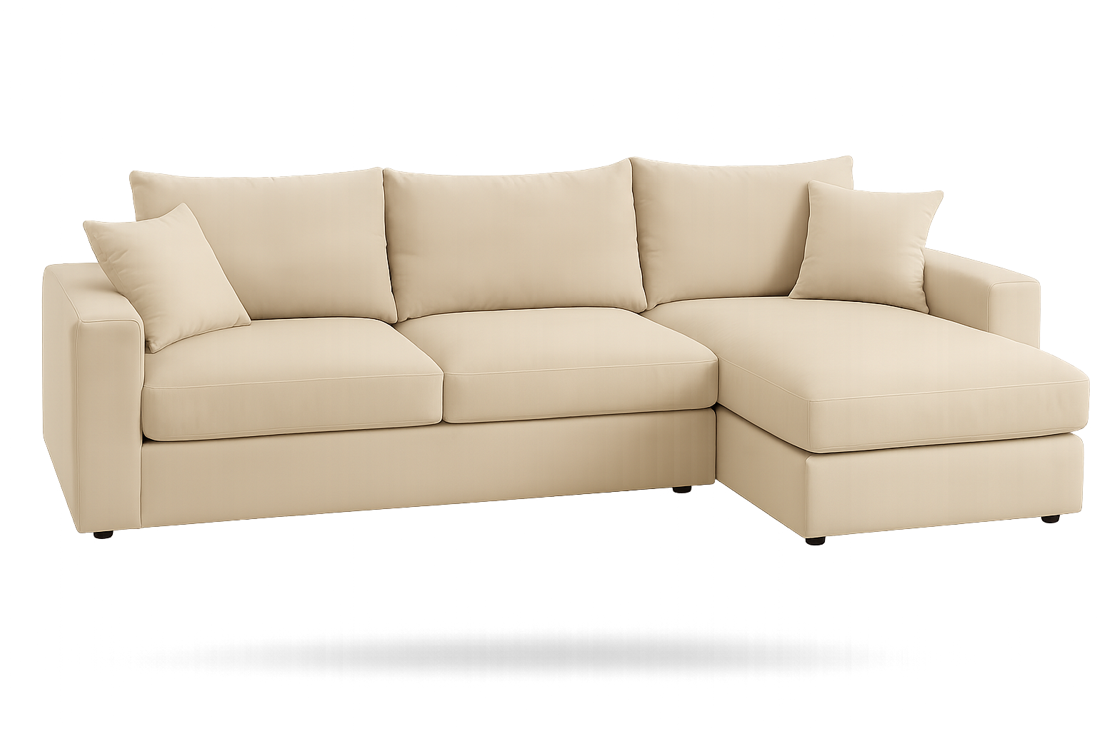 Beige sectional sofa with chaise, background removed