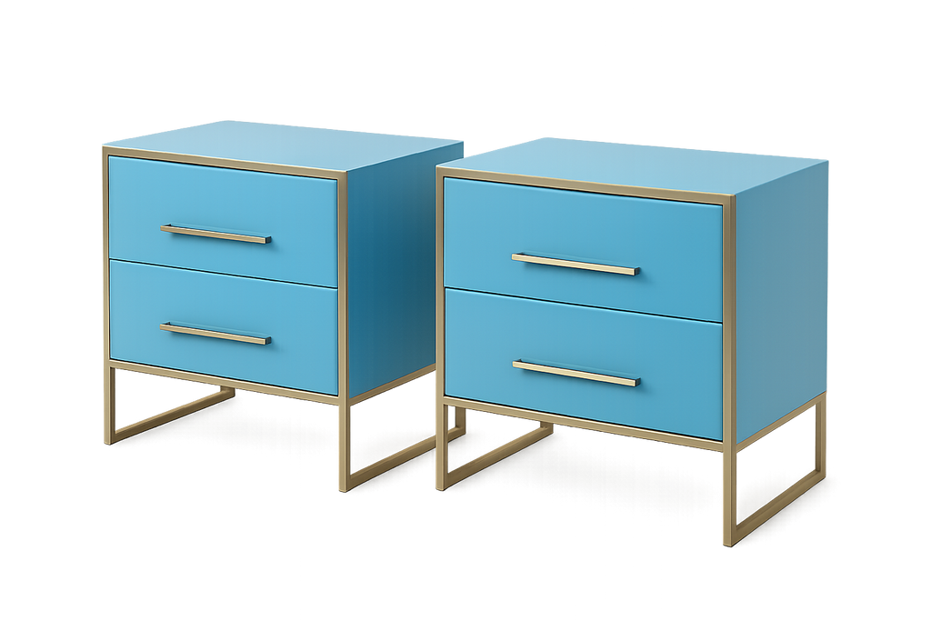 Blue sideboard units with gold frame, background removed