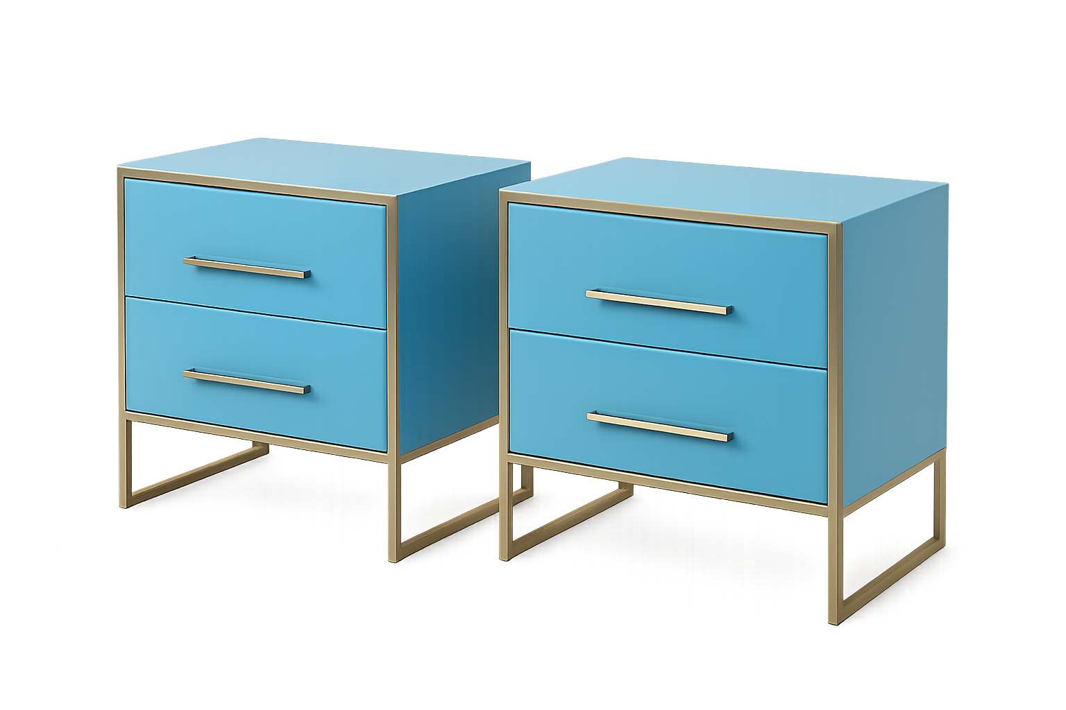 Blue sideboard units with gold frame, background removed