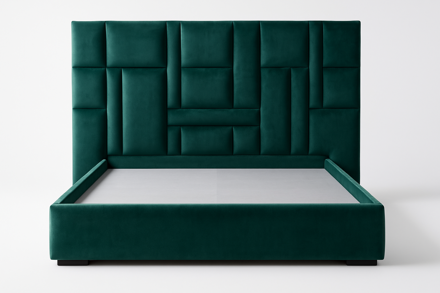 Emerald green geometric tufted headboard and base