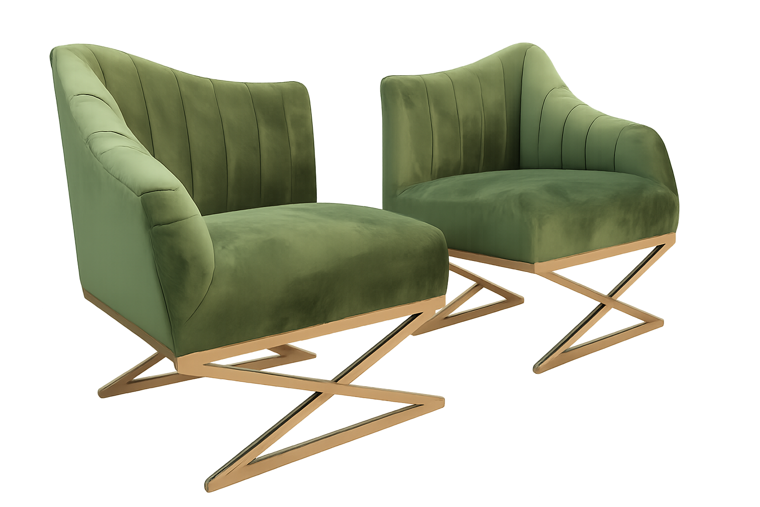 Green velvet chairs with transparent background