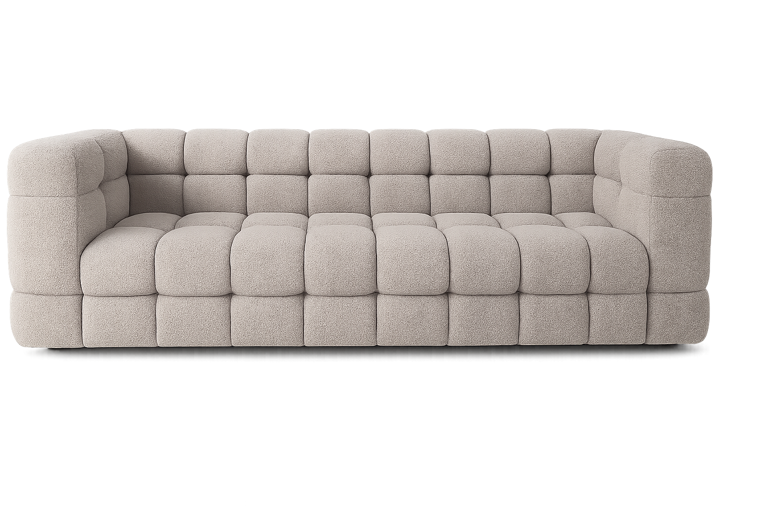Grey quilted tufted sofa, background removed