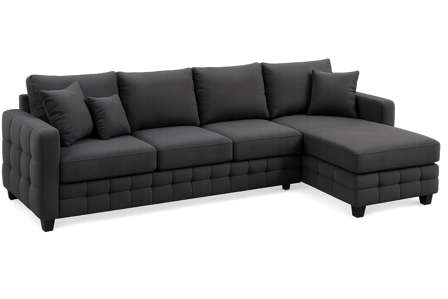Grey sectional sofa with left section removed, background removed