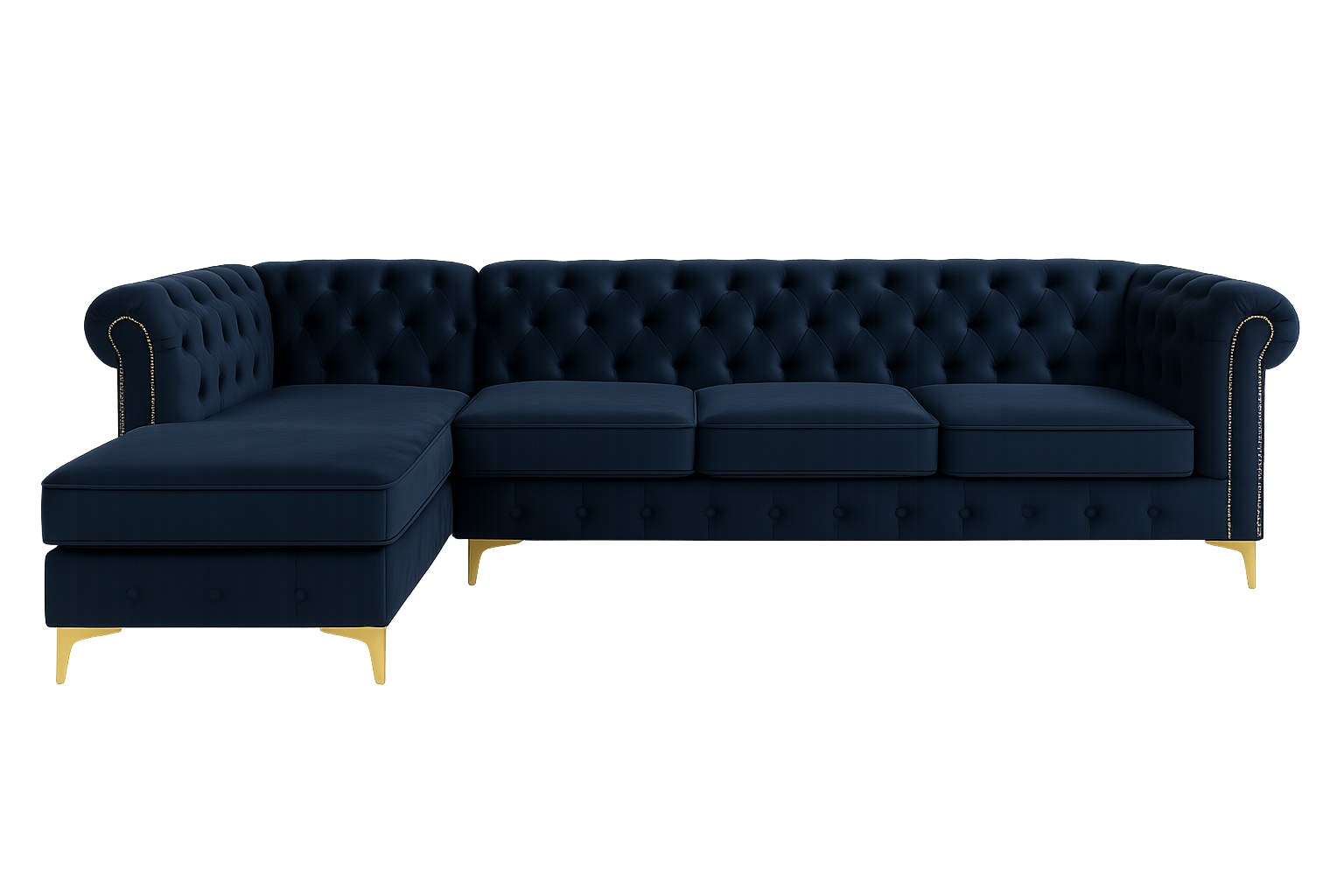 Navy blue sectional sofa only, background and coffee table removed