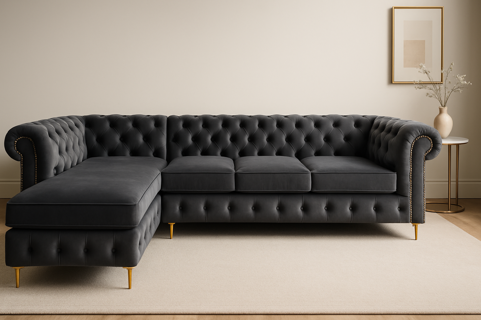 Professional charcoal grey Chesterfield sectional sofa